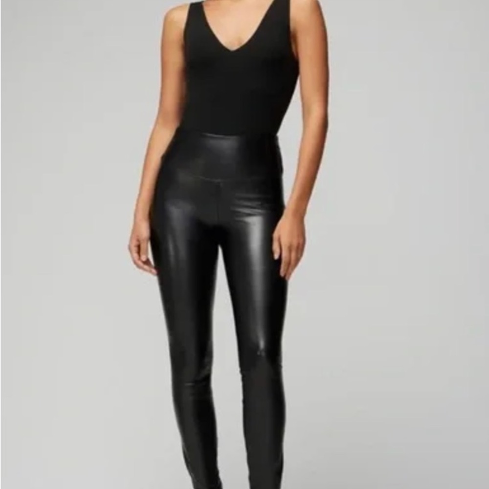 WHBM Black Faux Leather Runway Leggings - NWT Size 4
